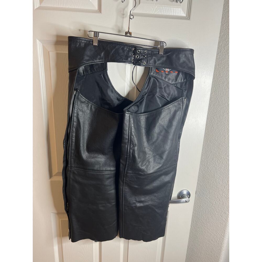 Interstate Leather Motorcycle Chaps Unisex Black ~ Size 4XL - Picture 6 of 11